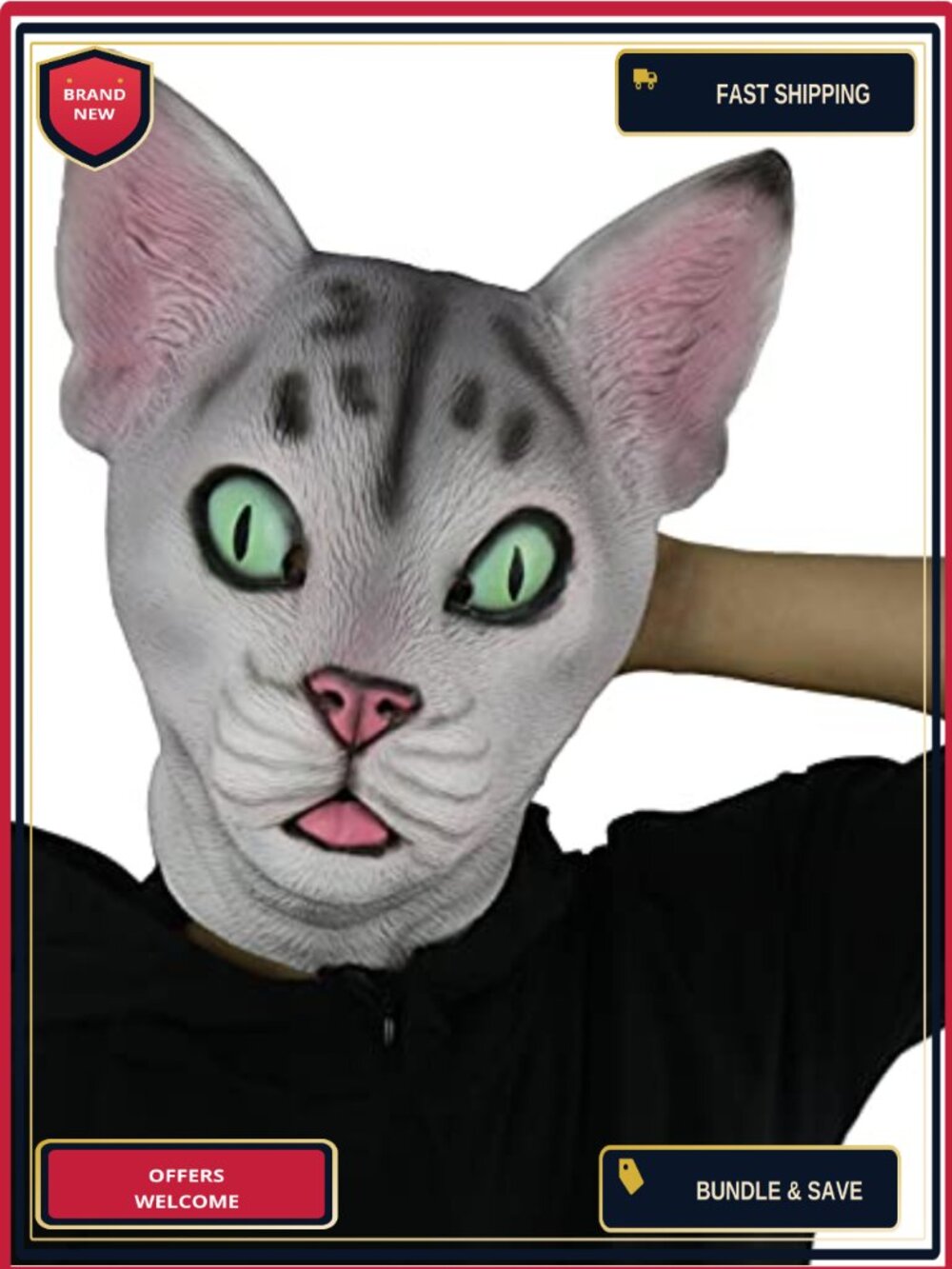 Latex Cat Mask Full Head Animal Costume Party Halloween Novelty